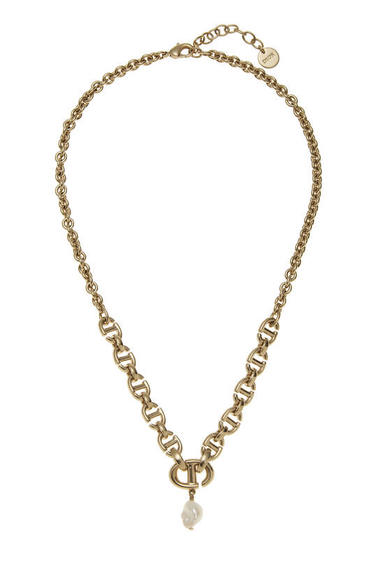 GOLD CD FAUX PEARL NECKLACE